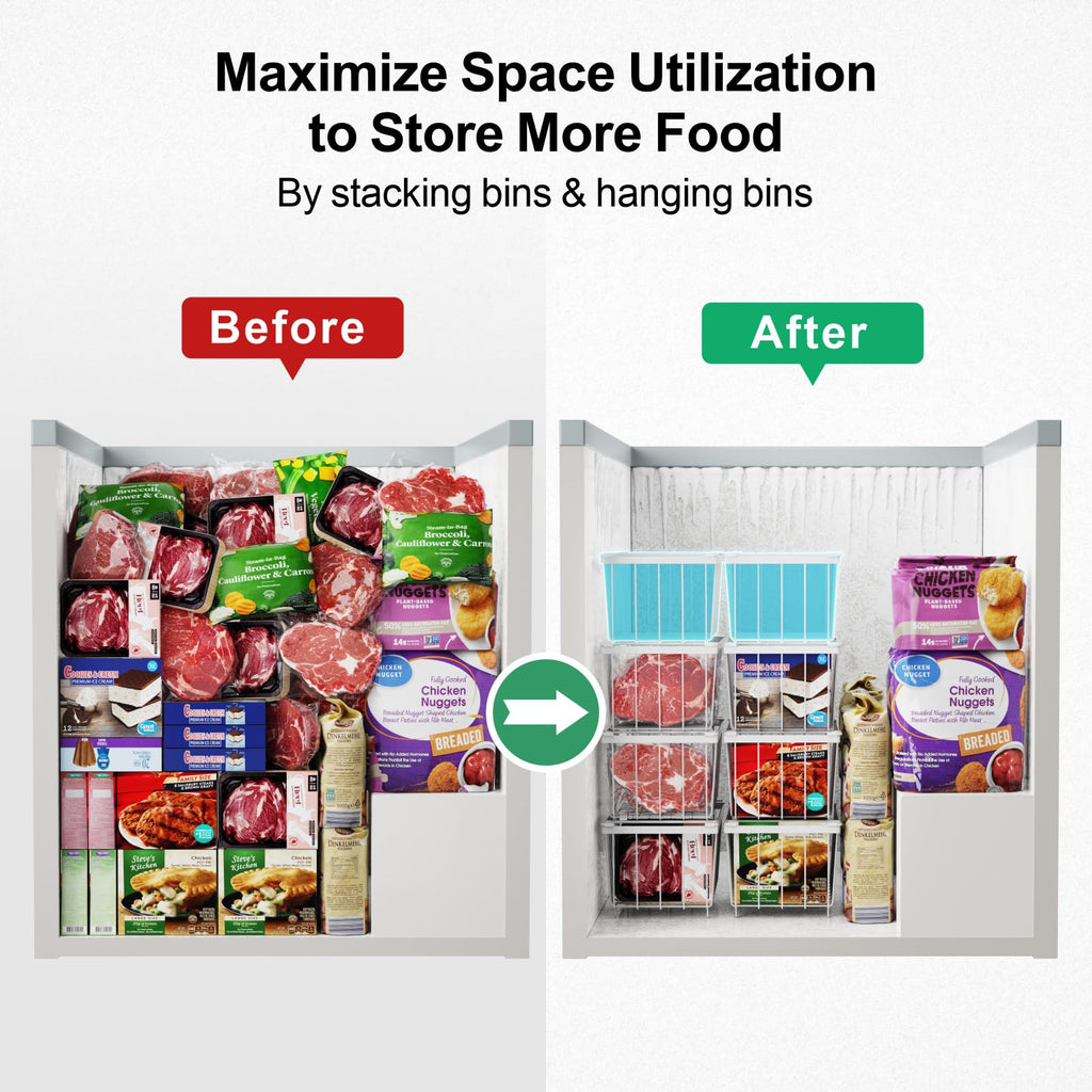iSPECLE Chest Freezer Organiser – 5 Pack Stackable White Wire Baskets