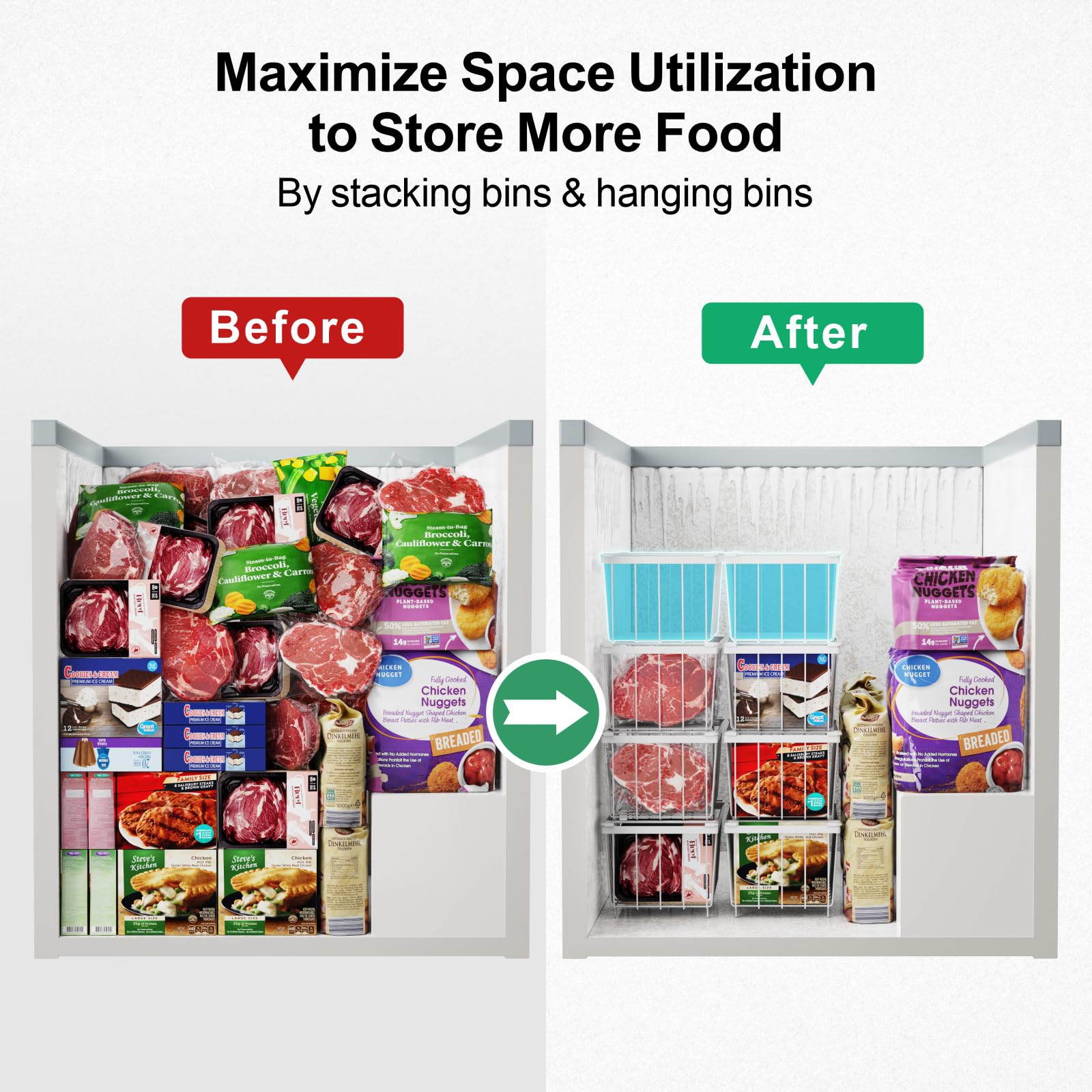 iSPECLE Chest Freezer Organiser – 5 Pack Stackable White Wire Baskets