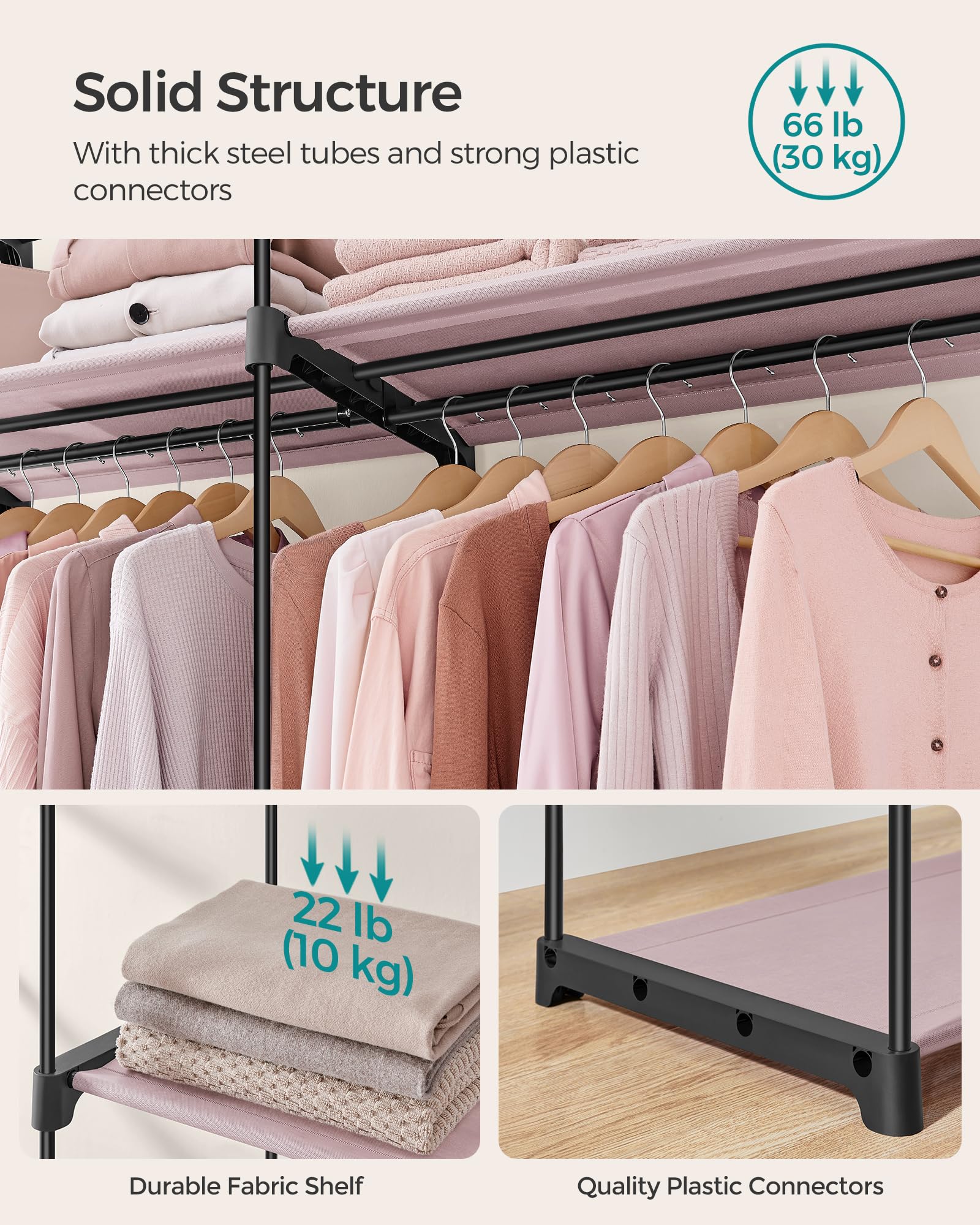 SONGMICS Portable Fabric Wardrobe – Collapsible Clothes Rack, Lavender Purple
