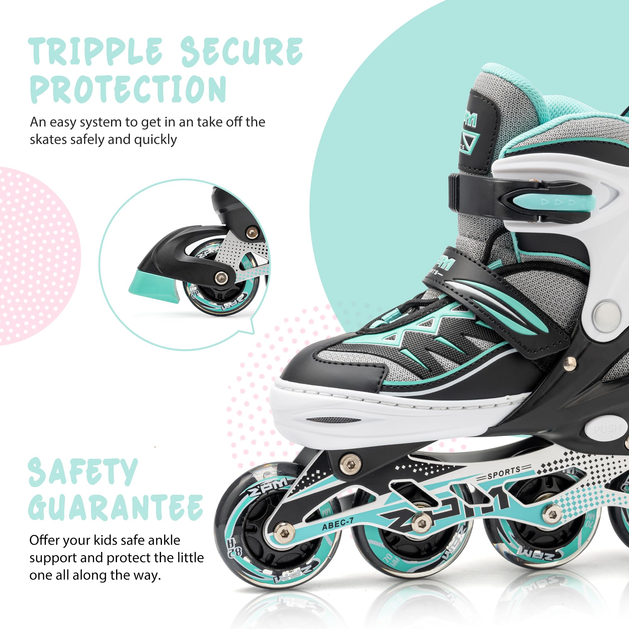 2pm Sports Light up Inline Skates - Adjustable Beginner Skates, Mint