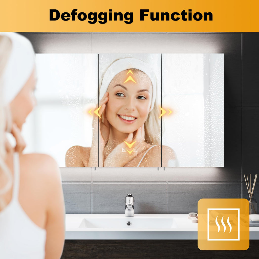 ELEGANT LED Bathroom Cabinet with Shaver Socket Triple Door Wall Mounted Black Bathroom Mirror Cabinets with Three-color Infinitely Dimmable and - image 4