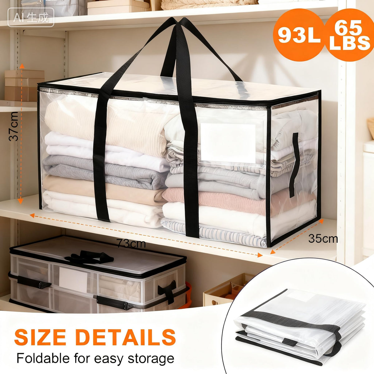 Zandrix 95L Waterproof Storage Bags Moving Boxes Bags with Lids - 2 Pack
