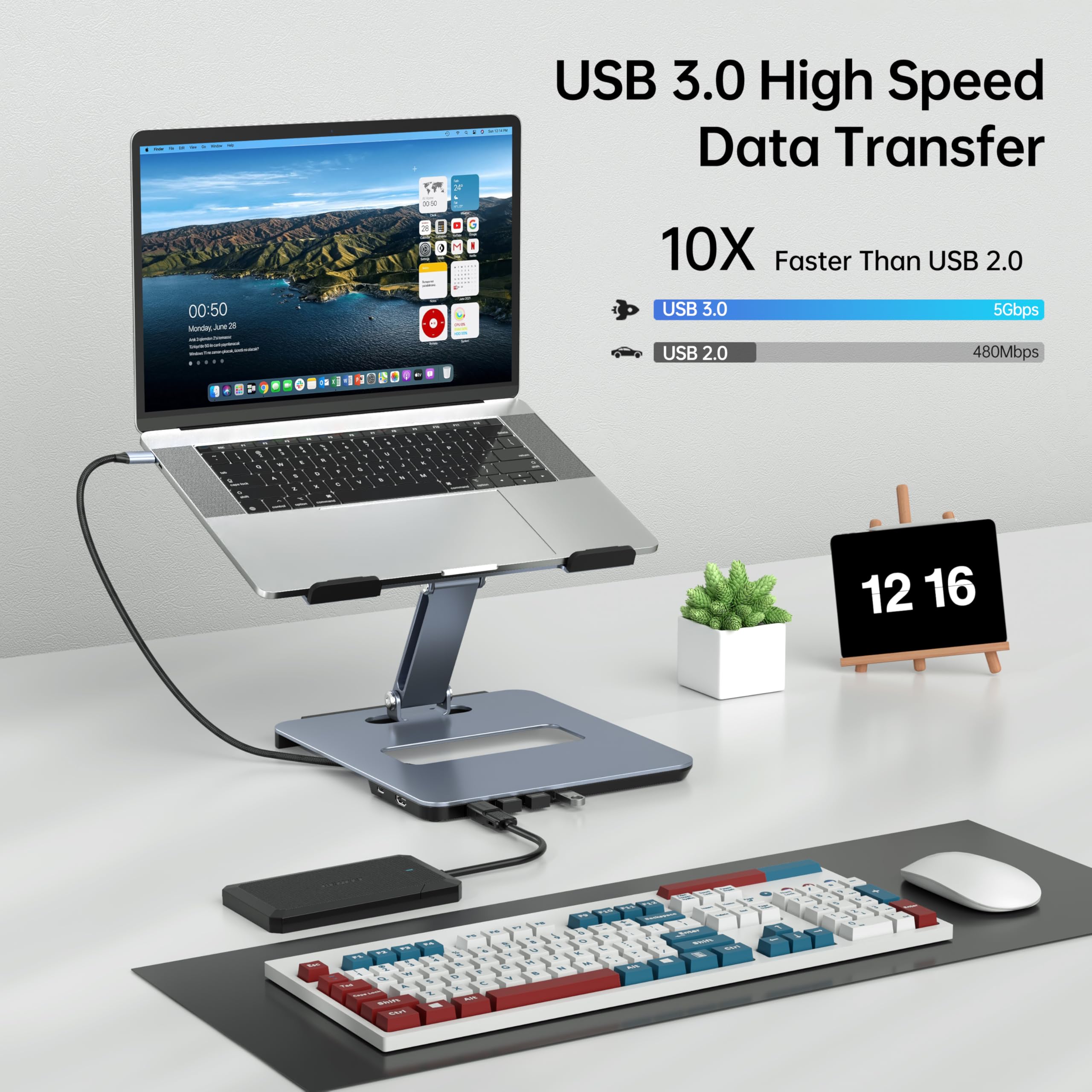 BENFEI Ergonomic Laptop Stand with 6-in-1 USB-C Hub | 4K@60Hz HDMI & 100W PD