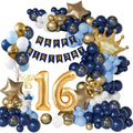 16th Birthday Decorations - Navy Blue Gold Balloon Arch Kit