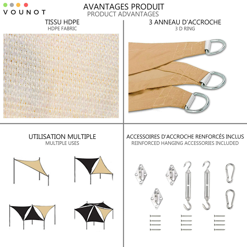 VOUNOT Triangle Sun Shade Sail 5x5x5m | HDPE UV-Protection Canopy
