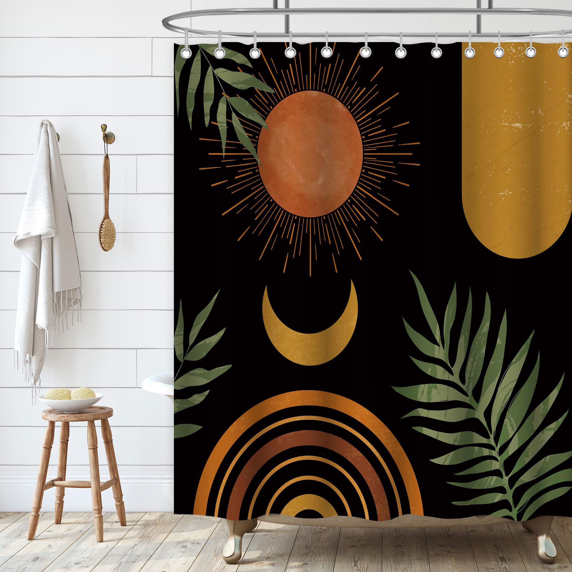Kavier Vintage Boho Shower Curtain | Mid Century Abstract Waterproof Fabric