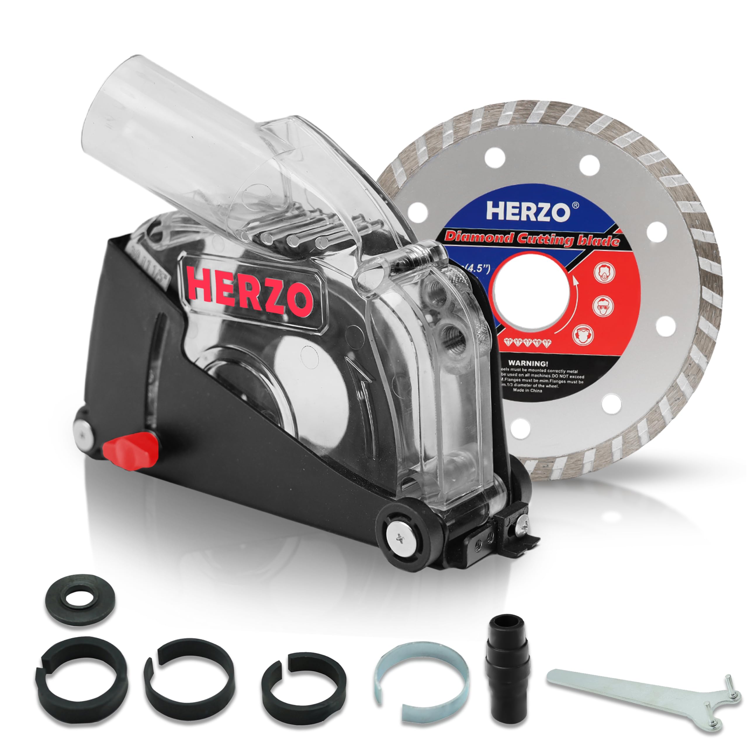 HERZO 5 Inch Angle Grinder Dust Shroud with Diamond Saw Blade