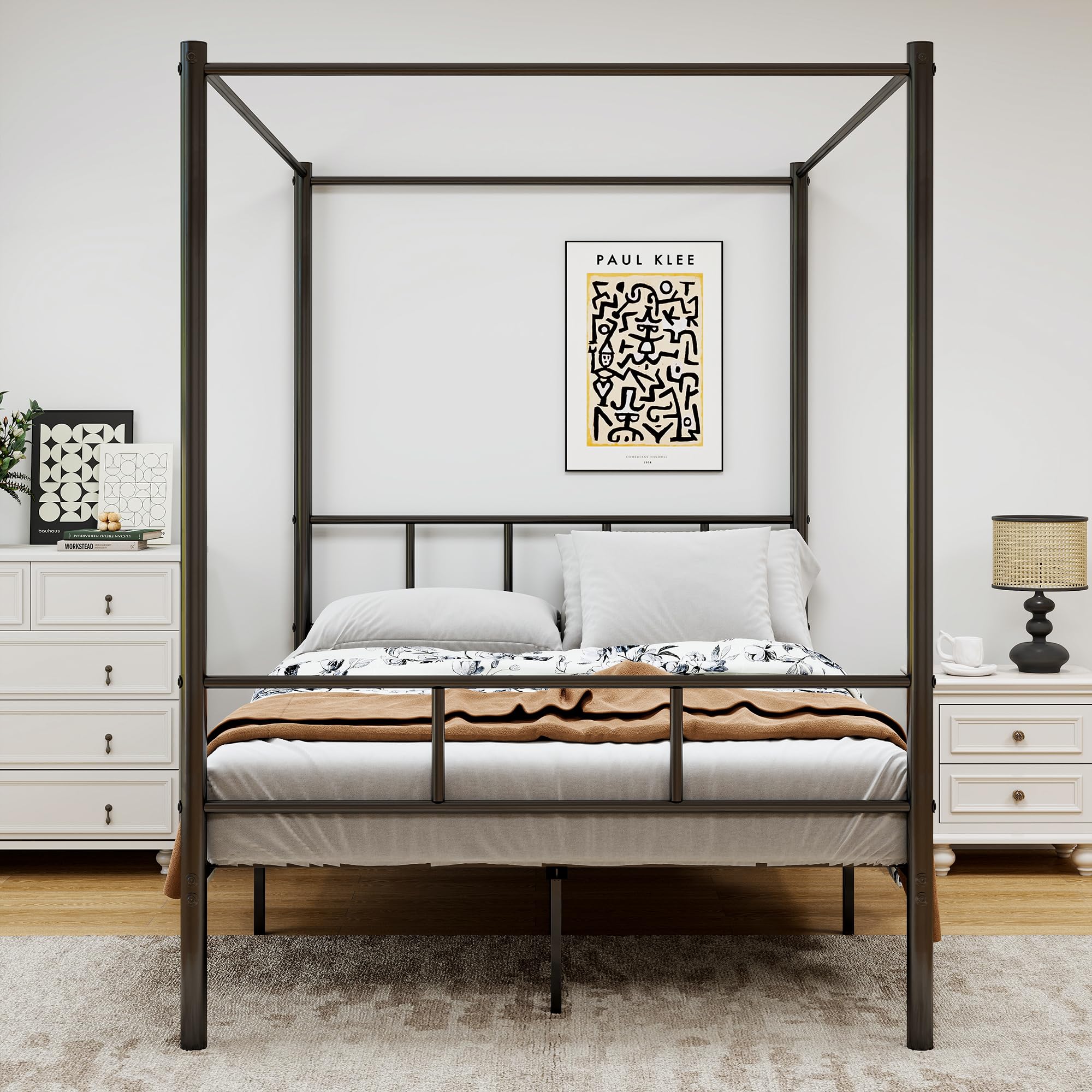 ARFARLY King Metal Canopy Bed Frame | Heavy Duty Platform with Headboard