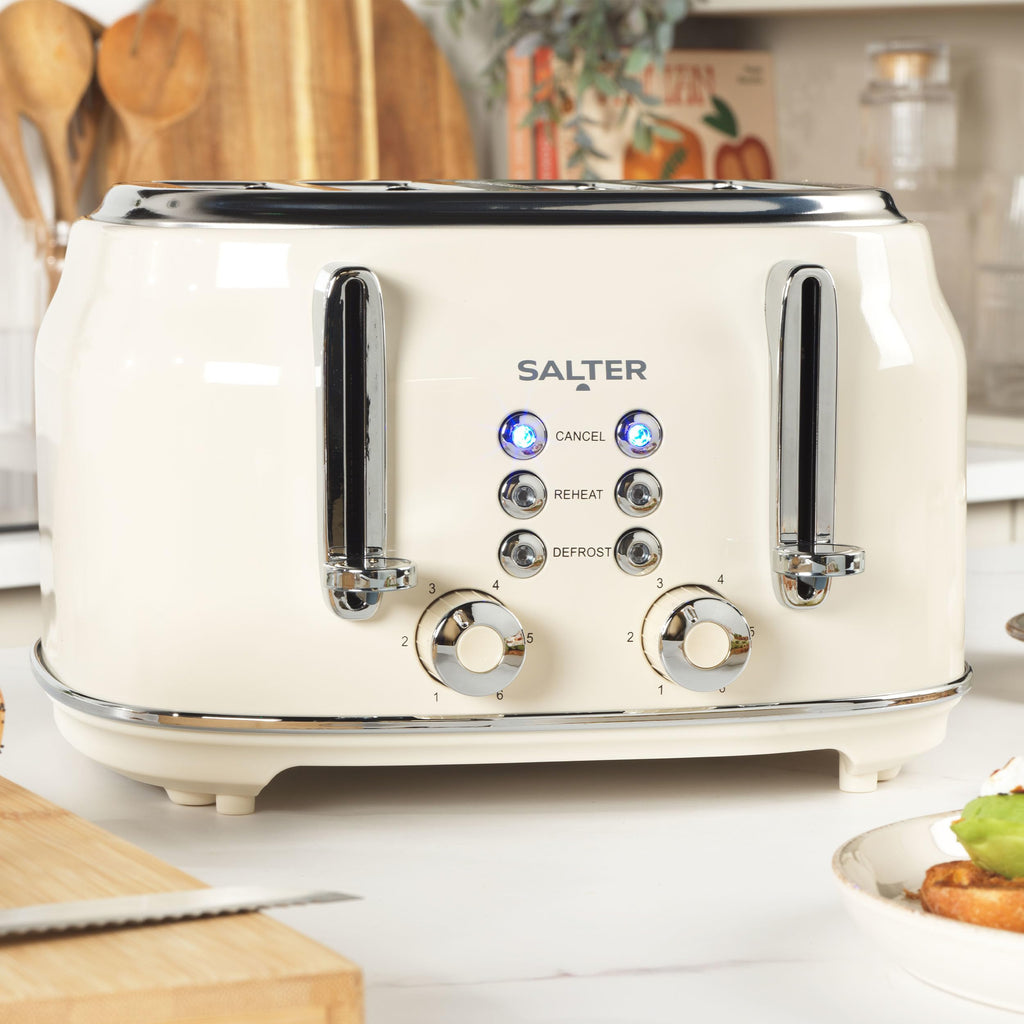 Salter Retro Kettle & 4-Slice Toaster Set | 1.7L Fast Boil | Cream