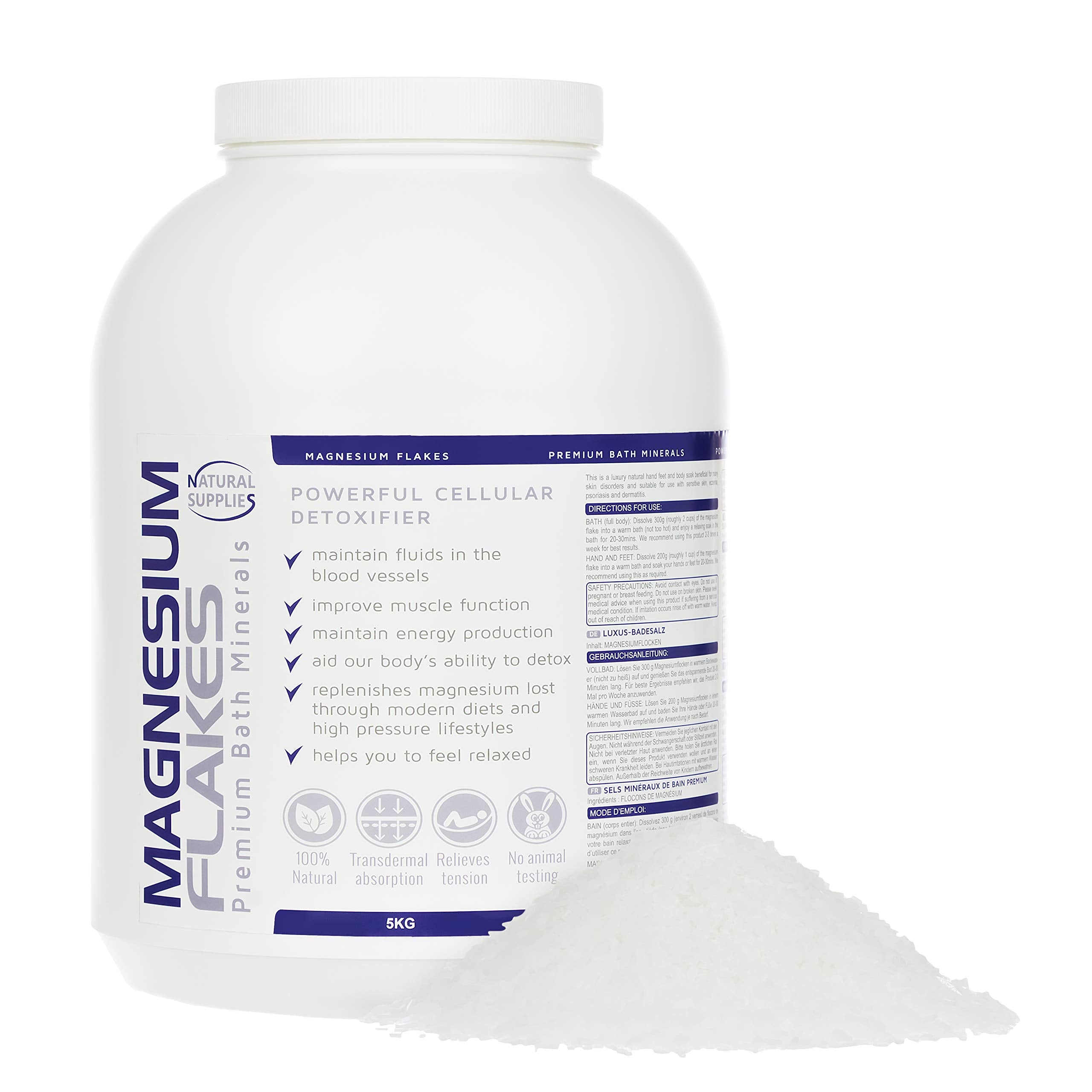 Natural Supplies Magnesium Flakes 5kg | Pure Magnesium Chloride Bath Salts