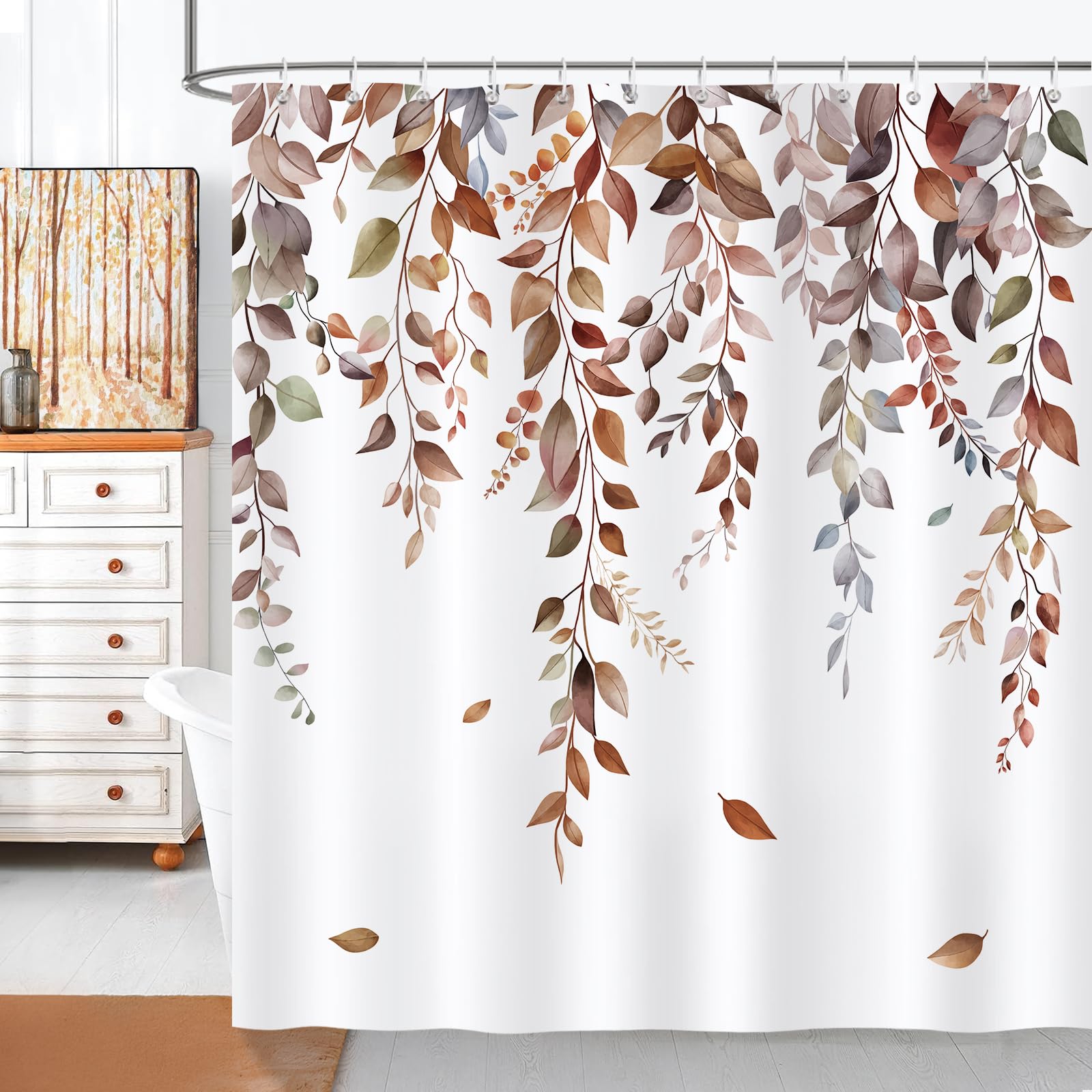 COZZSNUGE Watercolor Leaves Shower Curtain | Boho Waterproof Polyester
