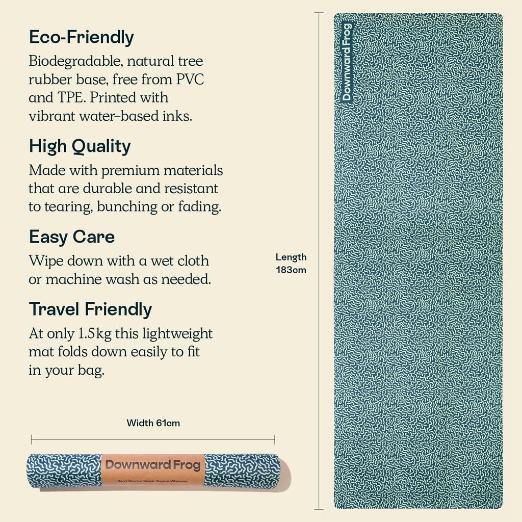 Downward Frog Printed Yoga Mat | Eco Natural Rubber & Vegan Suede, 4mm