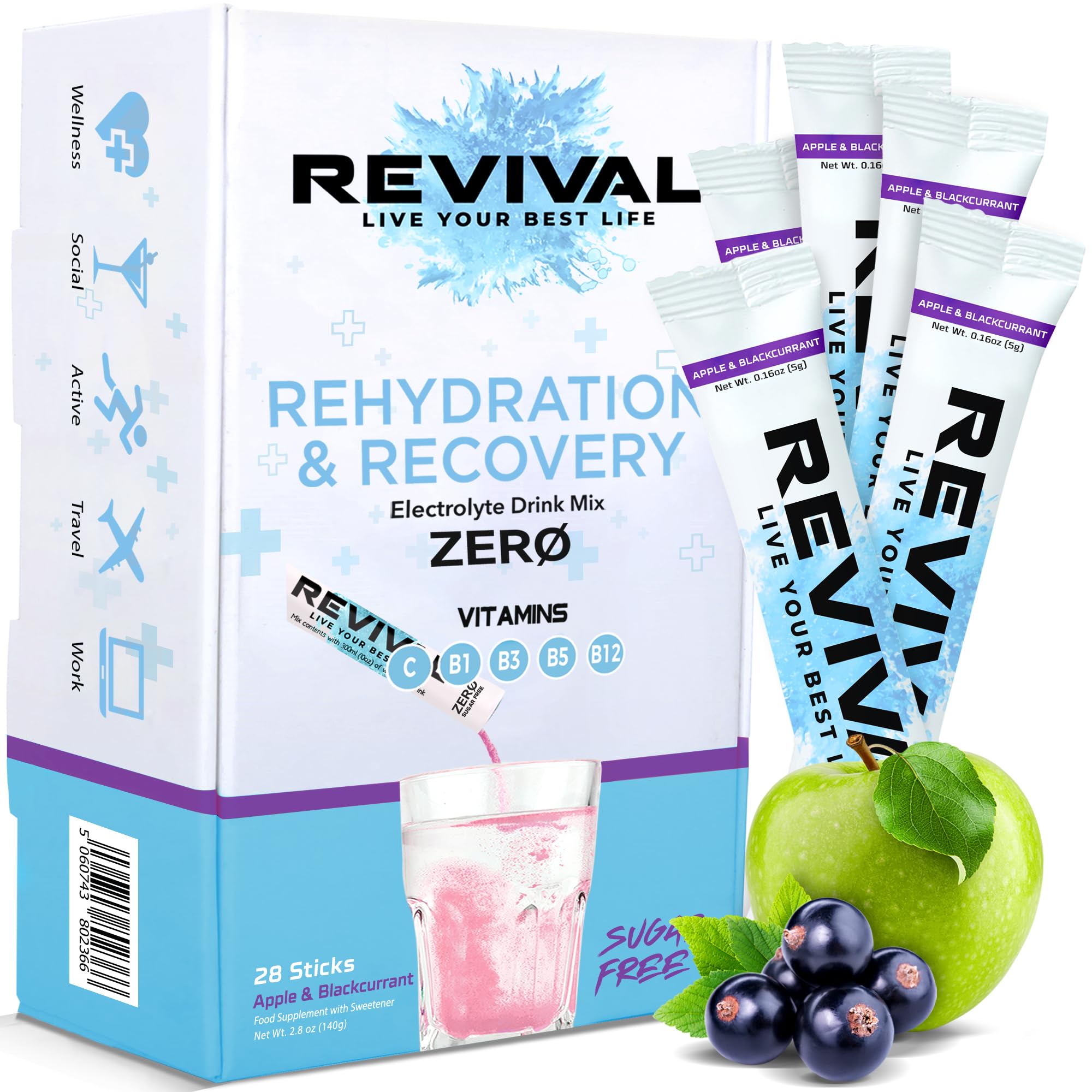 Revival Zero Electrolyte Powder - Sugar Free Hydration, 28 Pack