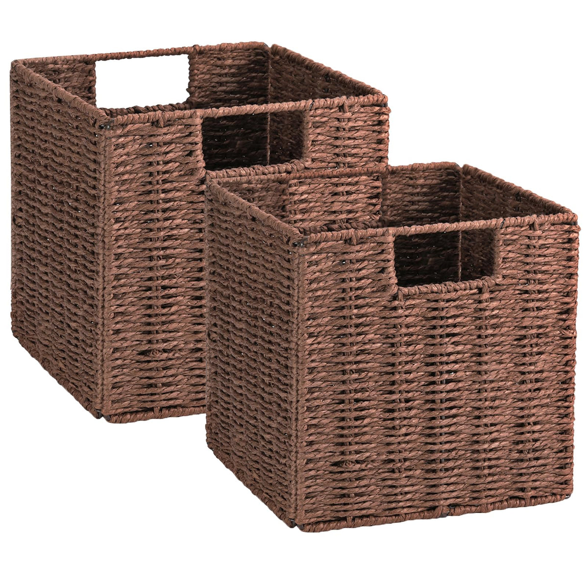 Vagusicc Wicker Storage Basket, Set of 2 Handwoven Wicker Basket, Foldable Storage Baskets Organizer Cube Bins with Handles for Shelves Bathroom - image 1