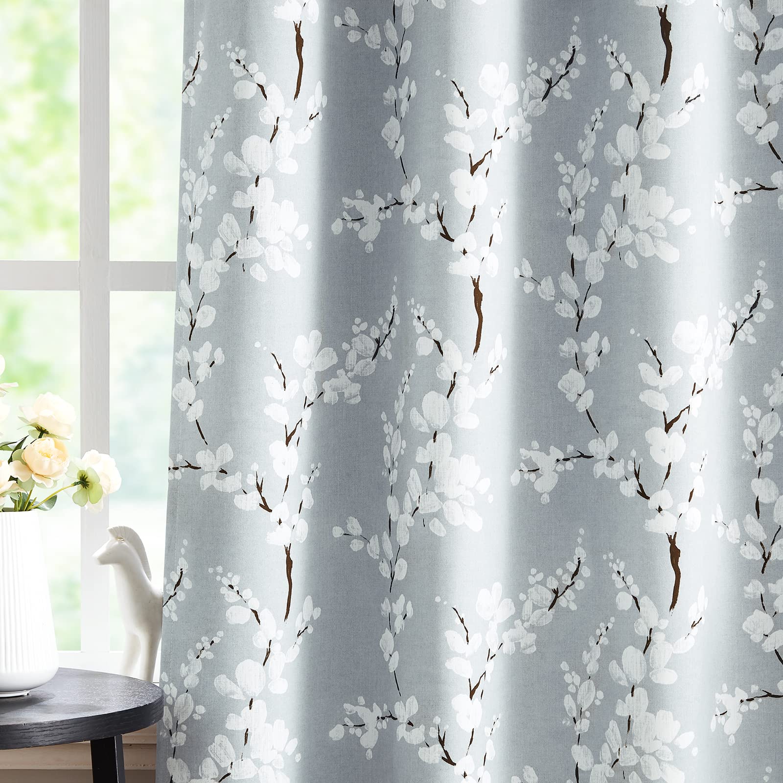 Fmfunctex Grey Floral Blackout Curtains – 90 Inch Thermal Eyelet Panels
