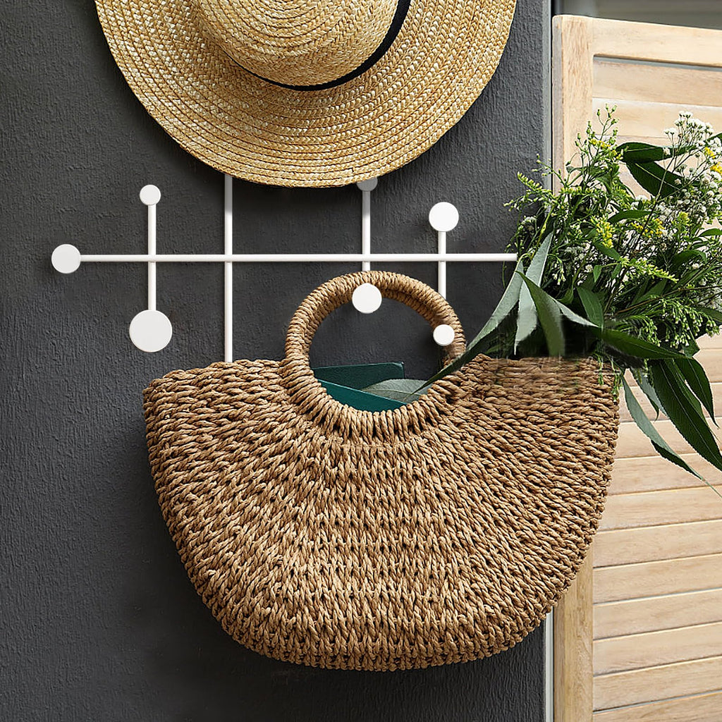 XLSBZ Coat Rack Shelf Wall Mounted,Modern Metal Coat Rack with 10 Hooks,Coat Hanger Wall Hooks for Clothe, Shats, Scarves White