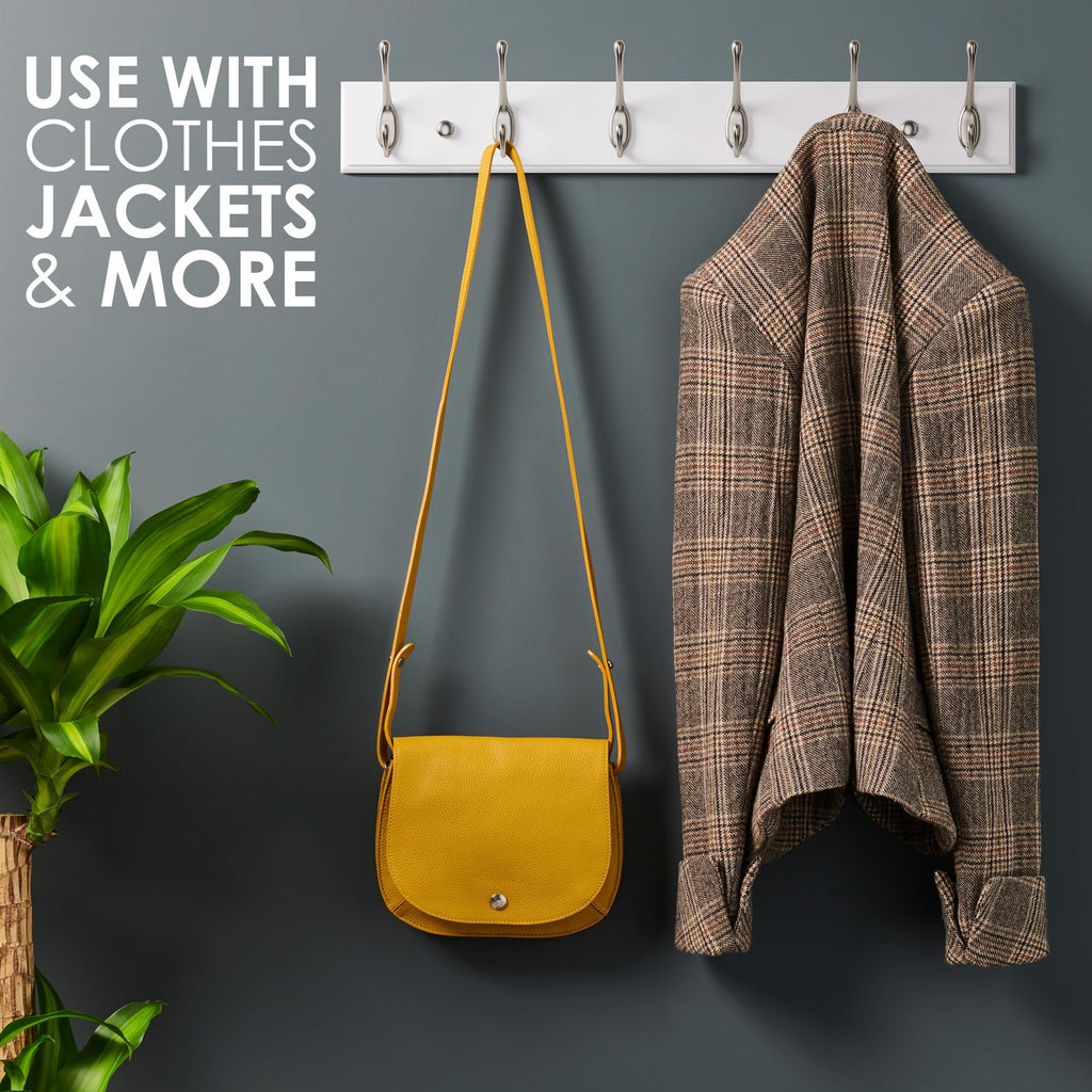 LARHN White Wall-Mounted Coat Rack - 6 Matt-Nickel Coat Hooks, 59cm - image 4