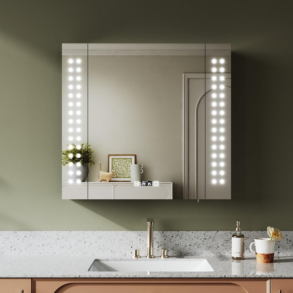 ELEGANT Bathroom Mirror Cabinet with LED Lights & Shaver Socket, 650x600mm - image 1