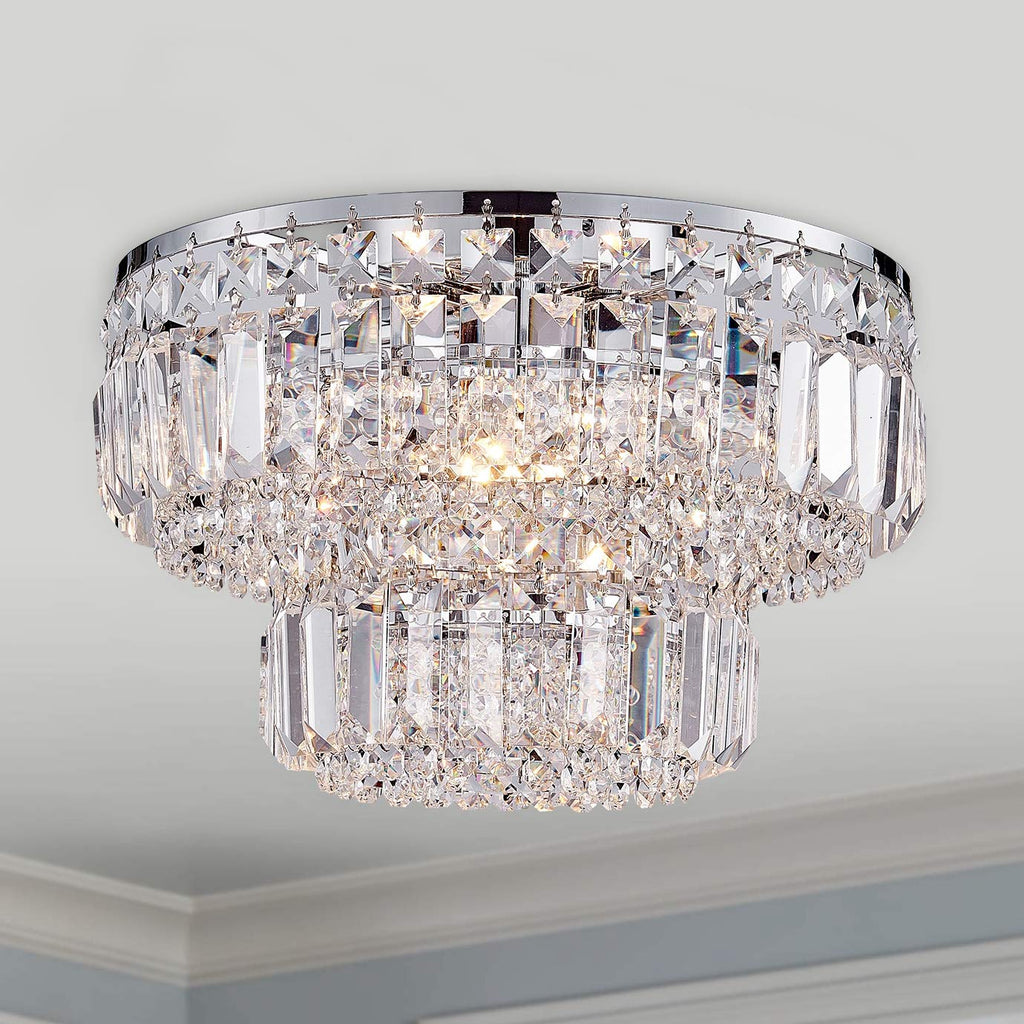 Bestier Modern Chrome Crystal Flush Mount Chandelier – 4-Light LED Fixture