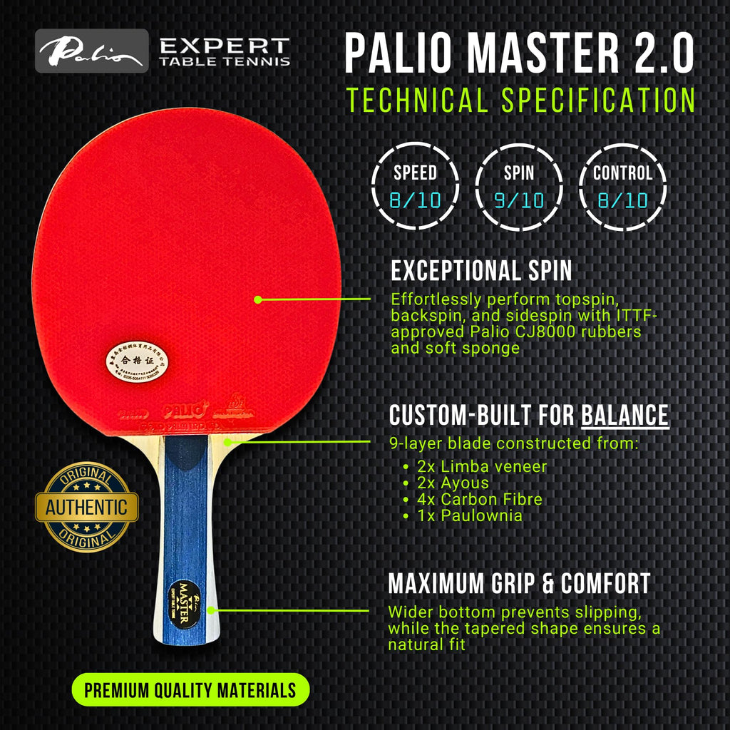 Palio Master 2.0 Table Tennis Bat – ITTF Approved Ping Pong Racket & Case