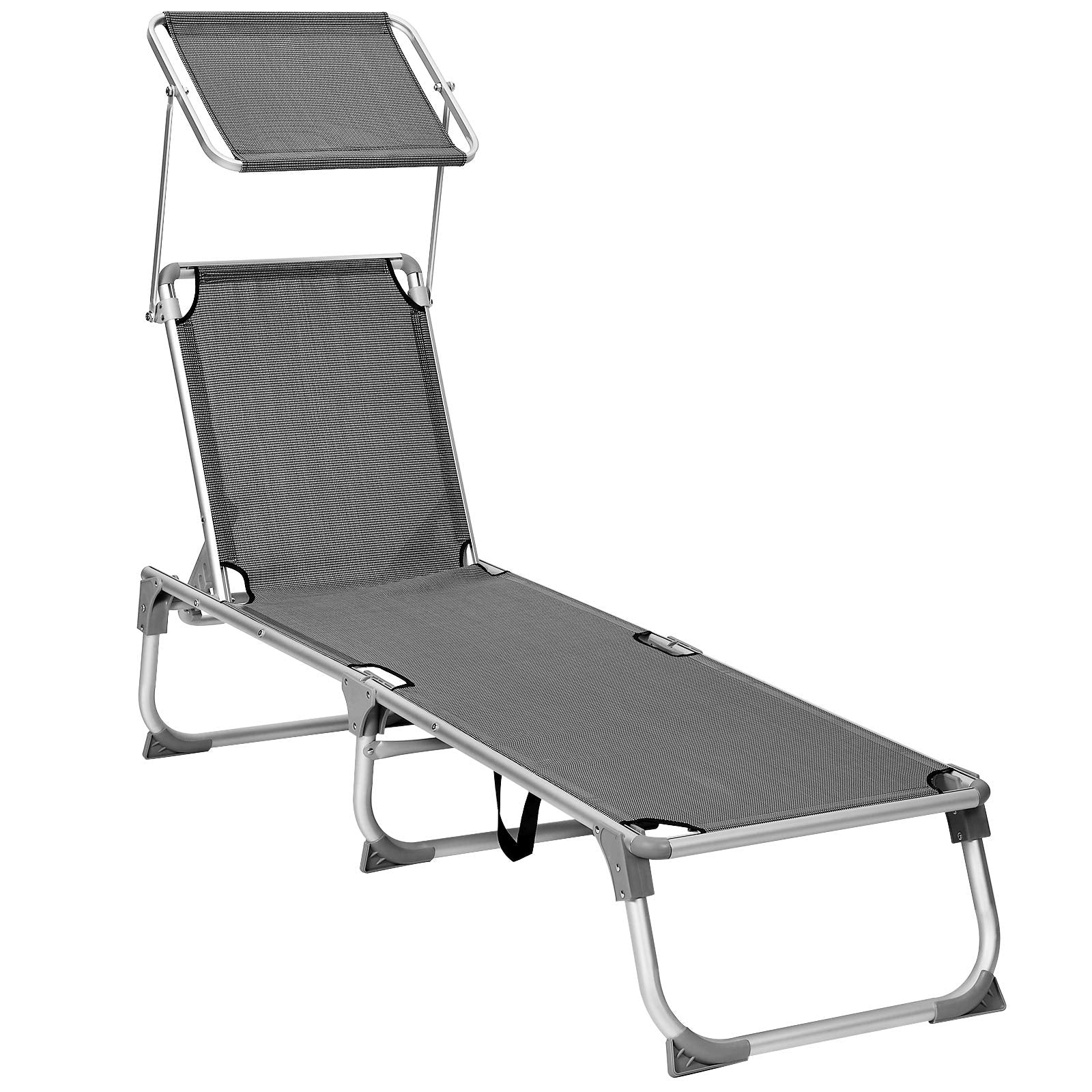 SONGMICS Foldable Sun Lounger | Adjustable Sunbed with Sunshade - Dark Grey
