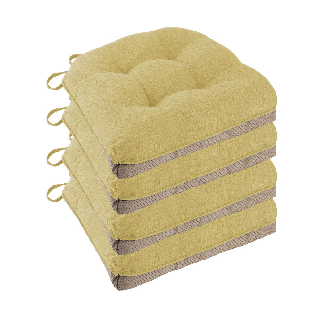 FlyGulls Non-Slip Dining Chair Cushions - Set of 4 Tufted Faux Linen Pads