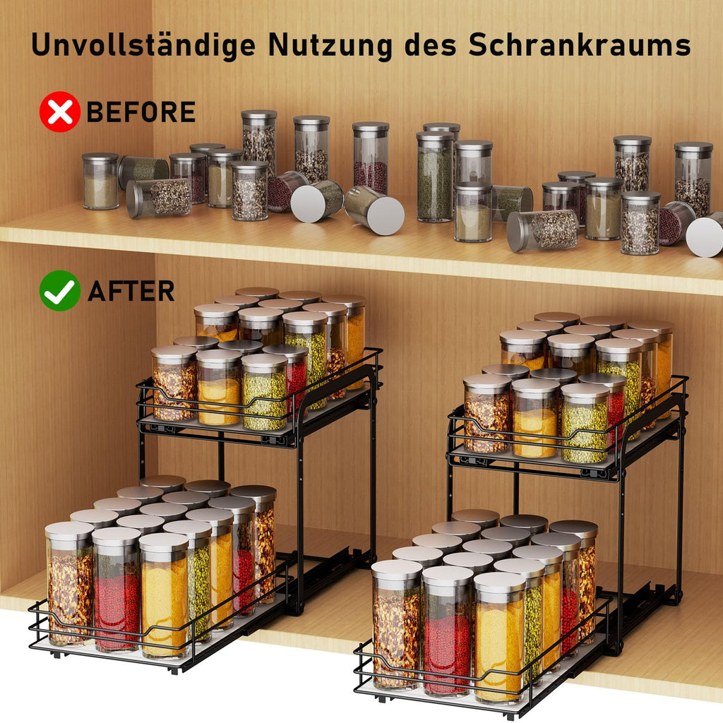 MAYZOLOP 2-Tier Pull Out Spice Rack – Adjustable Metal Kitchen Organiser
