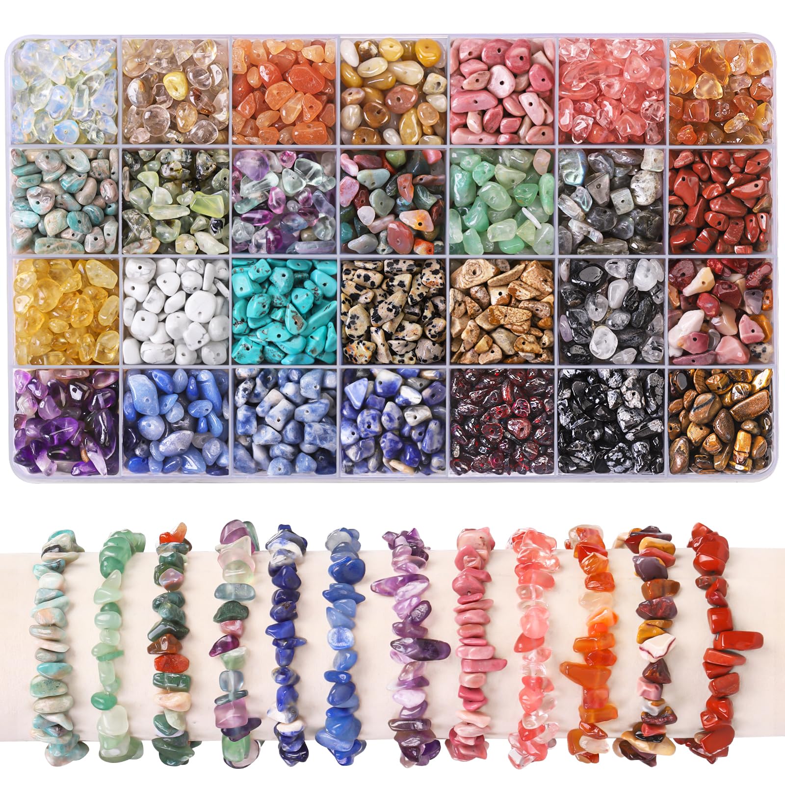 1400pcs Gemstone Chip Beads – 28 Color Crystal Jewelry Making Kit
