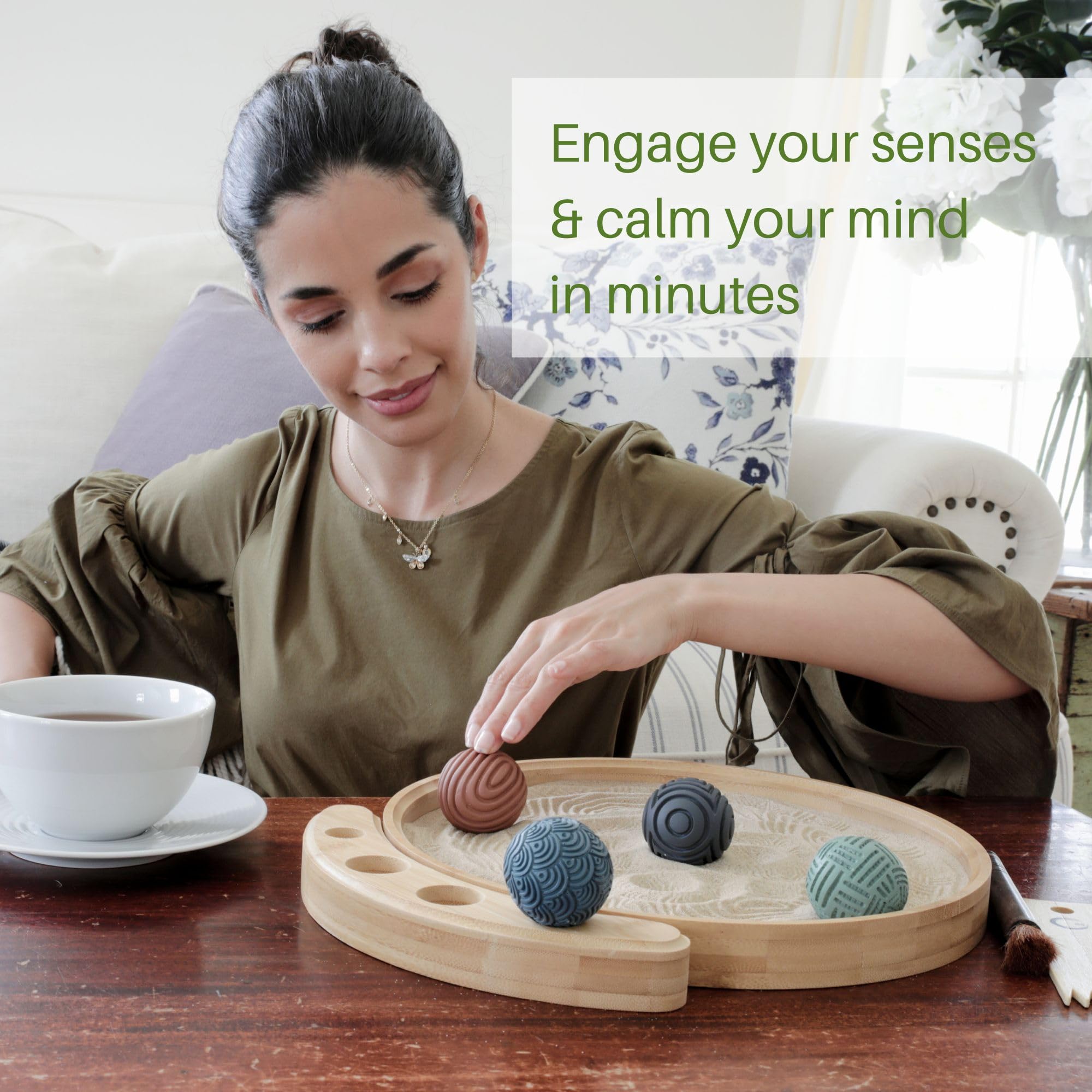 ENSO Japanese Zen Garden Kit for Desk – 12" Bamboo Tray & 4 Sand Spheres