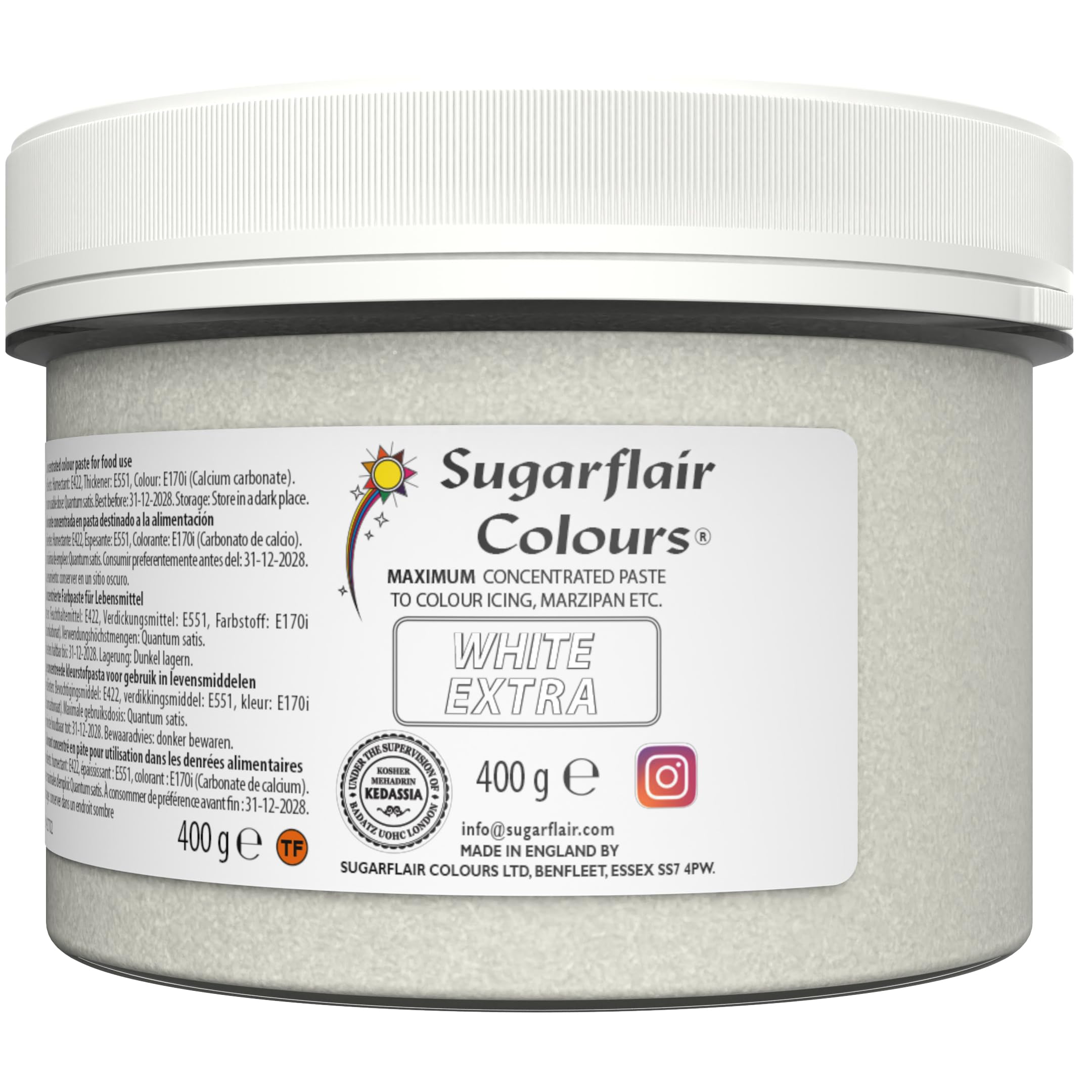 Sugarflair White Extra Food Colouring Paste – E171 Free Concentrated Dye