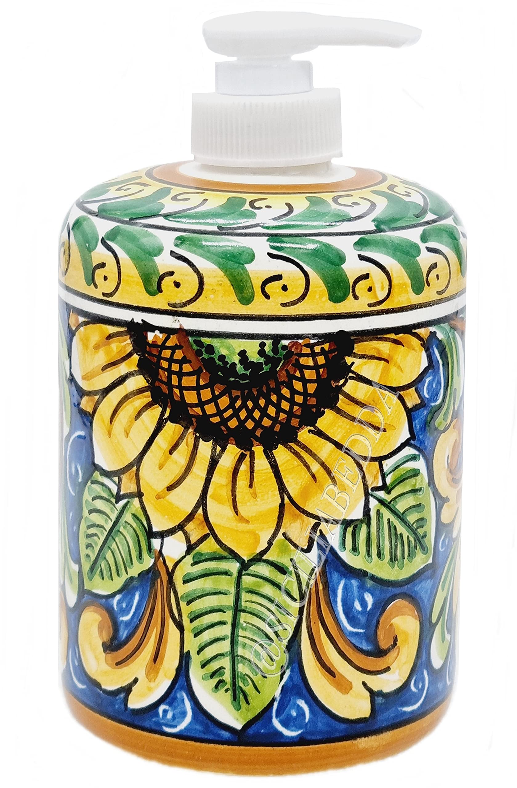 Sicilia Bedda Caltagirone Ceramic Liquid Soap Dish – Sunflower, 15cm