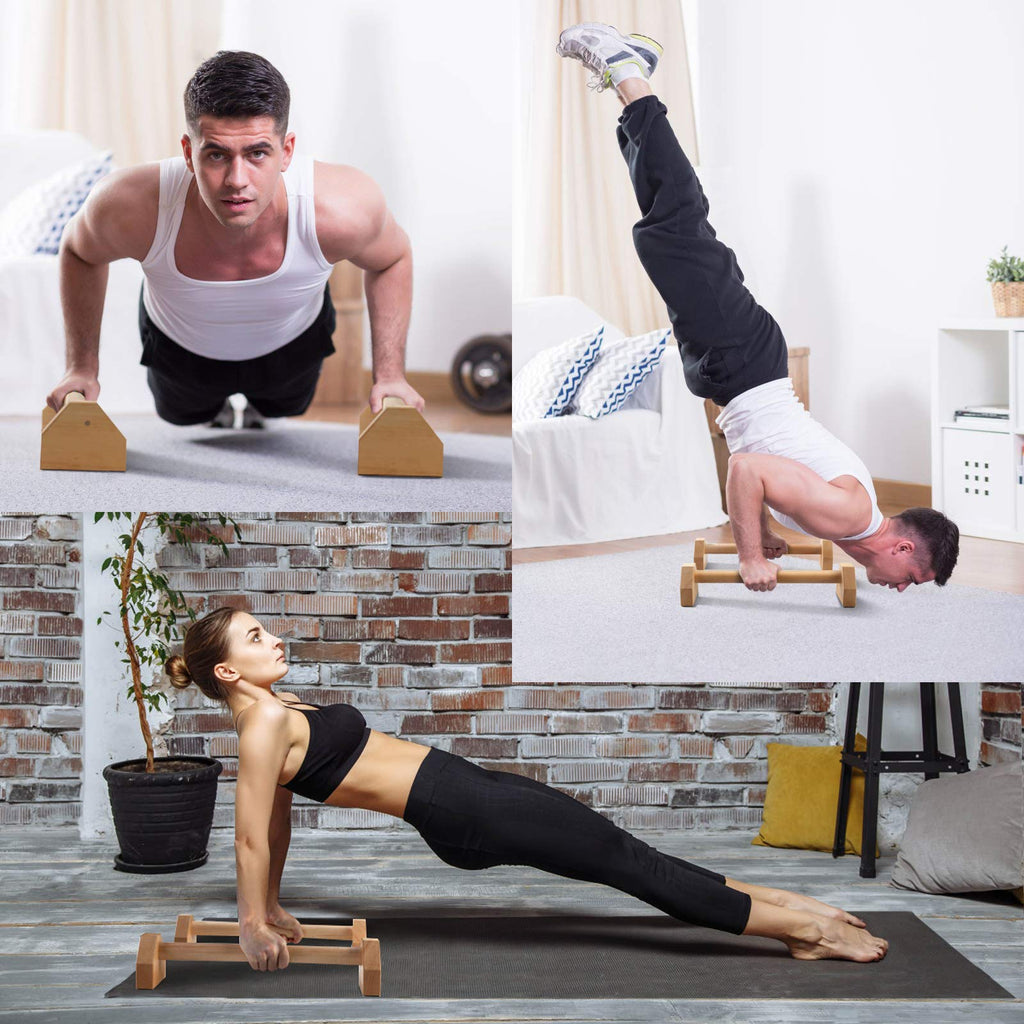 PELLOR Wooden Push-up Bars – Non-Slip I-Shaped Parallettes Stands
