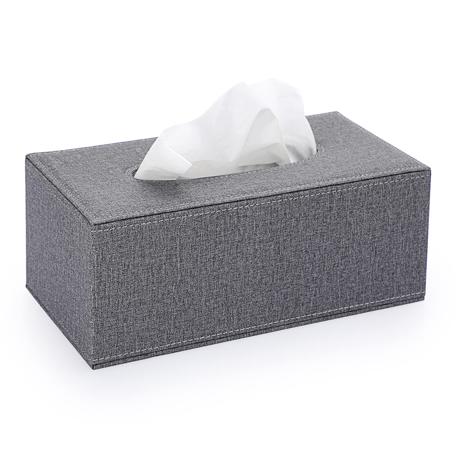 BTSKY Grey Linen Rectangular Tissue Box Cover | Modern Napkin Holder