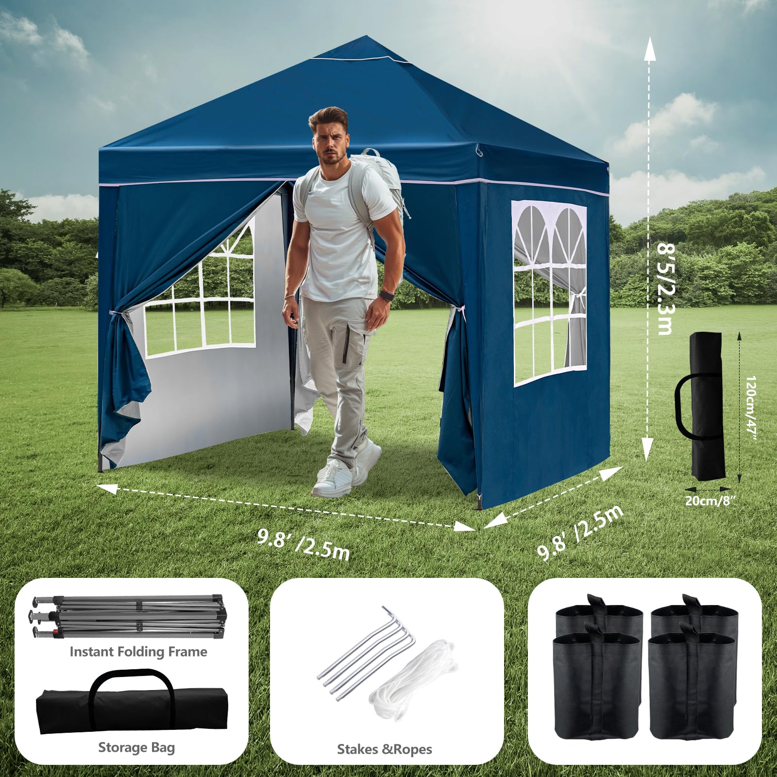 Jolof Store Pop Up Gazebo – Weather-Resistant Event Canopy with Sidewalls, Blue