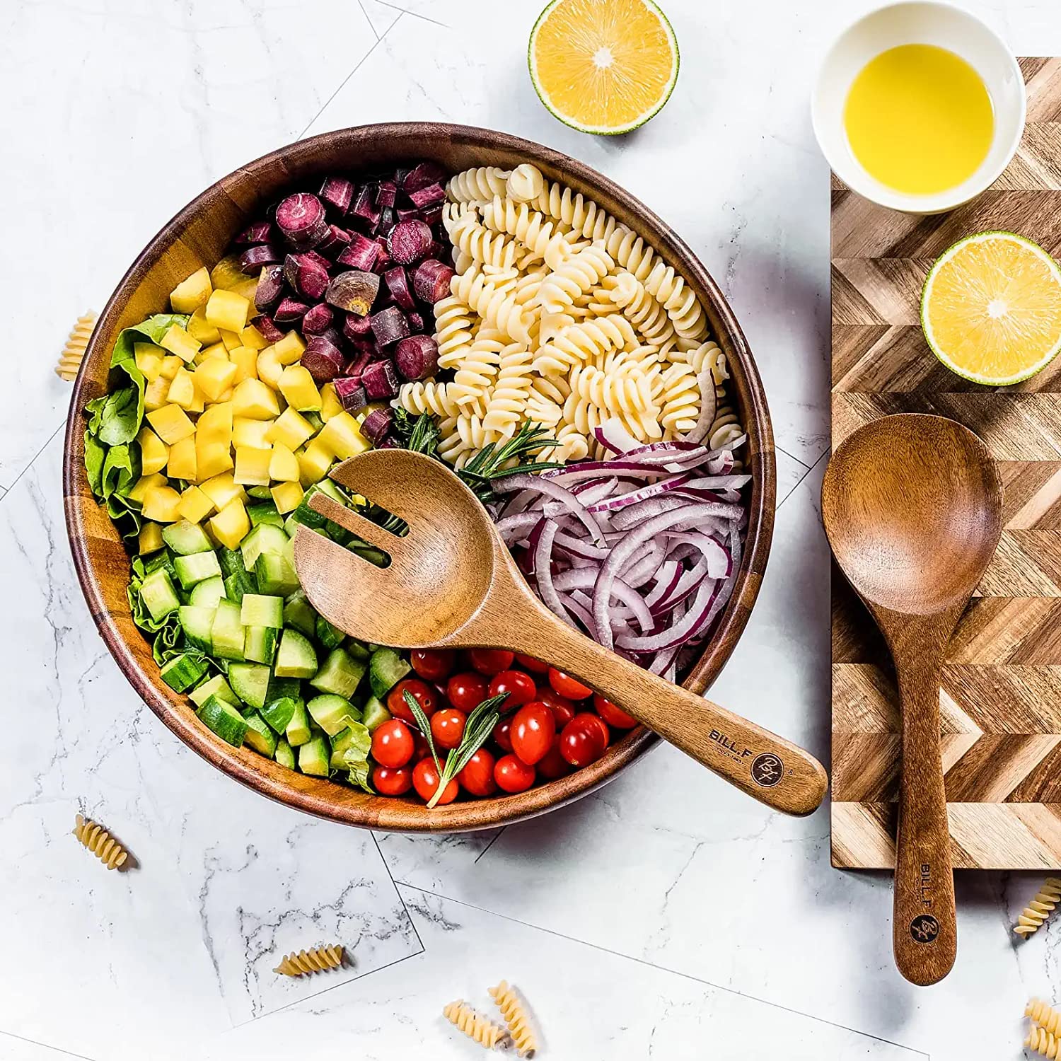 BF BILL.F Acacia Wood Salad Bowl Set | 30cm Large 3-Piece Serving Set
