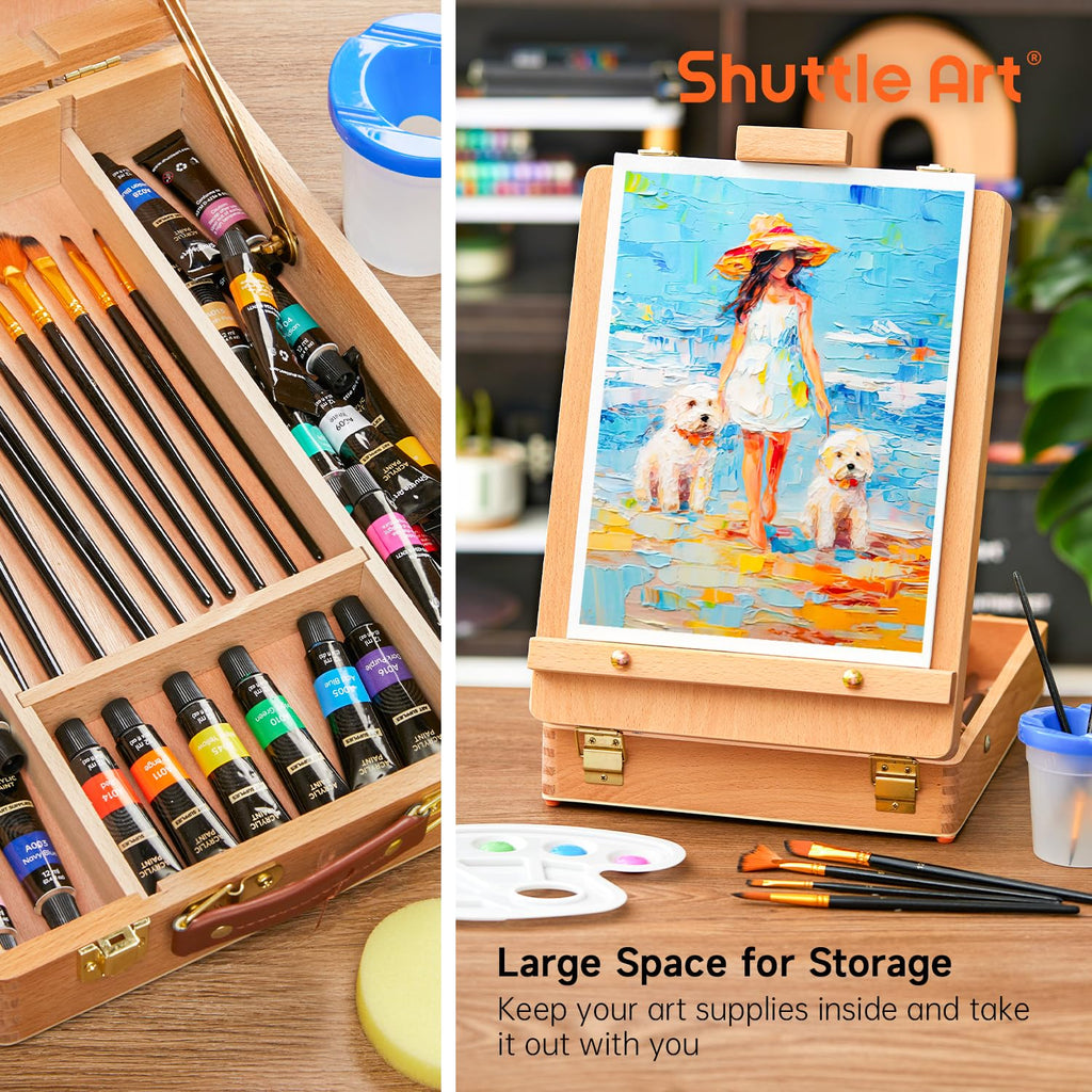 Shuttle Art 59 Pack Acrylic Painting Set with Tabletop Easel and Canvas