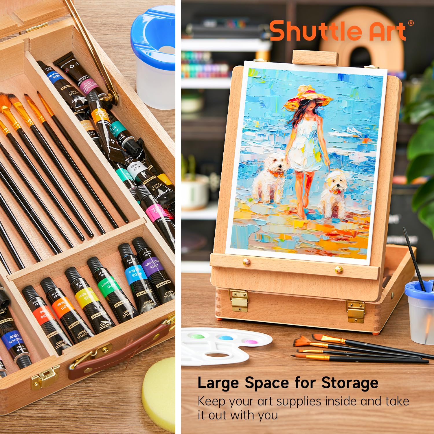 Shuttle Art 59 Pack Acrylic Painting Set with Tabletop Easel and Canvas