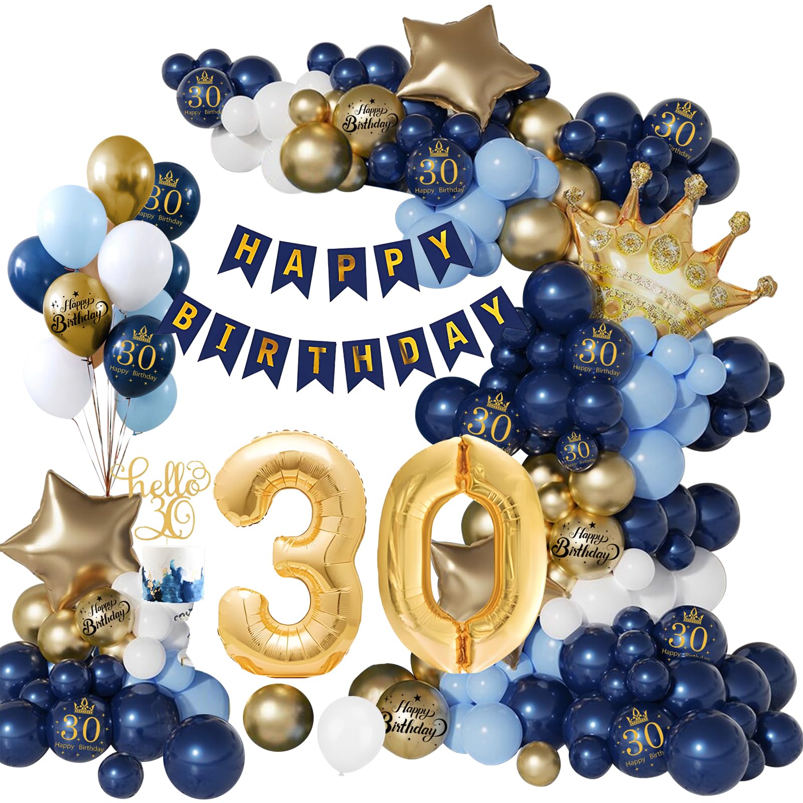 Jolof Store 30th Birthday Decorations - Navy Blue & Gold Balloon Arch Kit