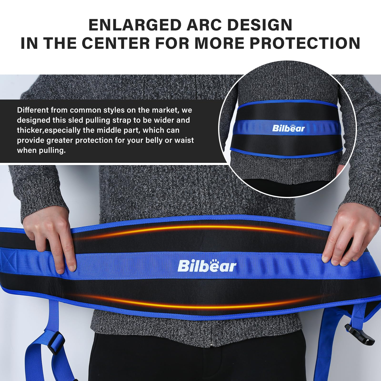 Bilbear Sled Pulling Belt – Adjustable Weight Sled Training Waist Belt, Blue