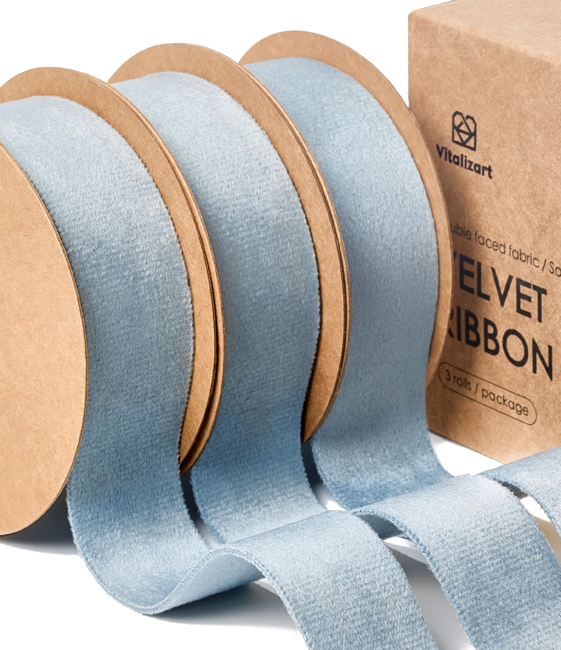 Vitalizart Dusty Blue Velvet Ribbon - 1 Inch x 15 Yards Double Faced Set