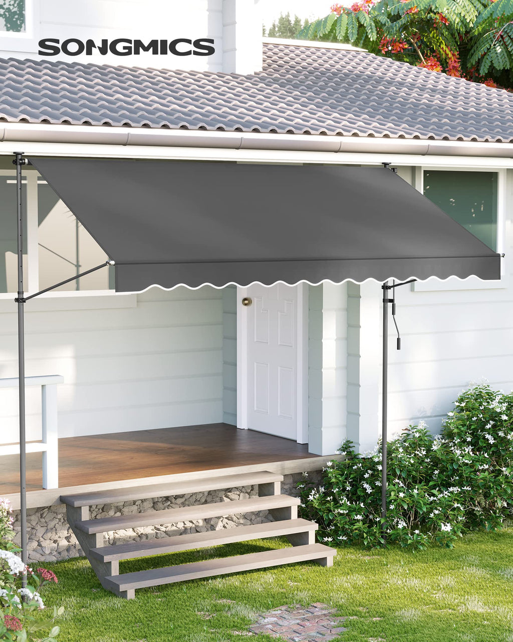 SONGMICS Clamp Awning | 300 x 130 cm Height-Adjustable Balcony Shade – Anthracite
