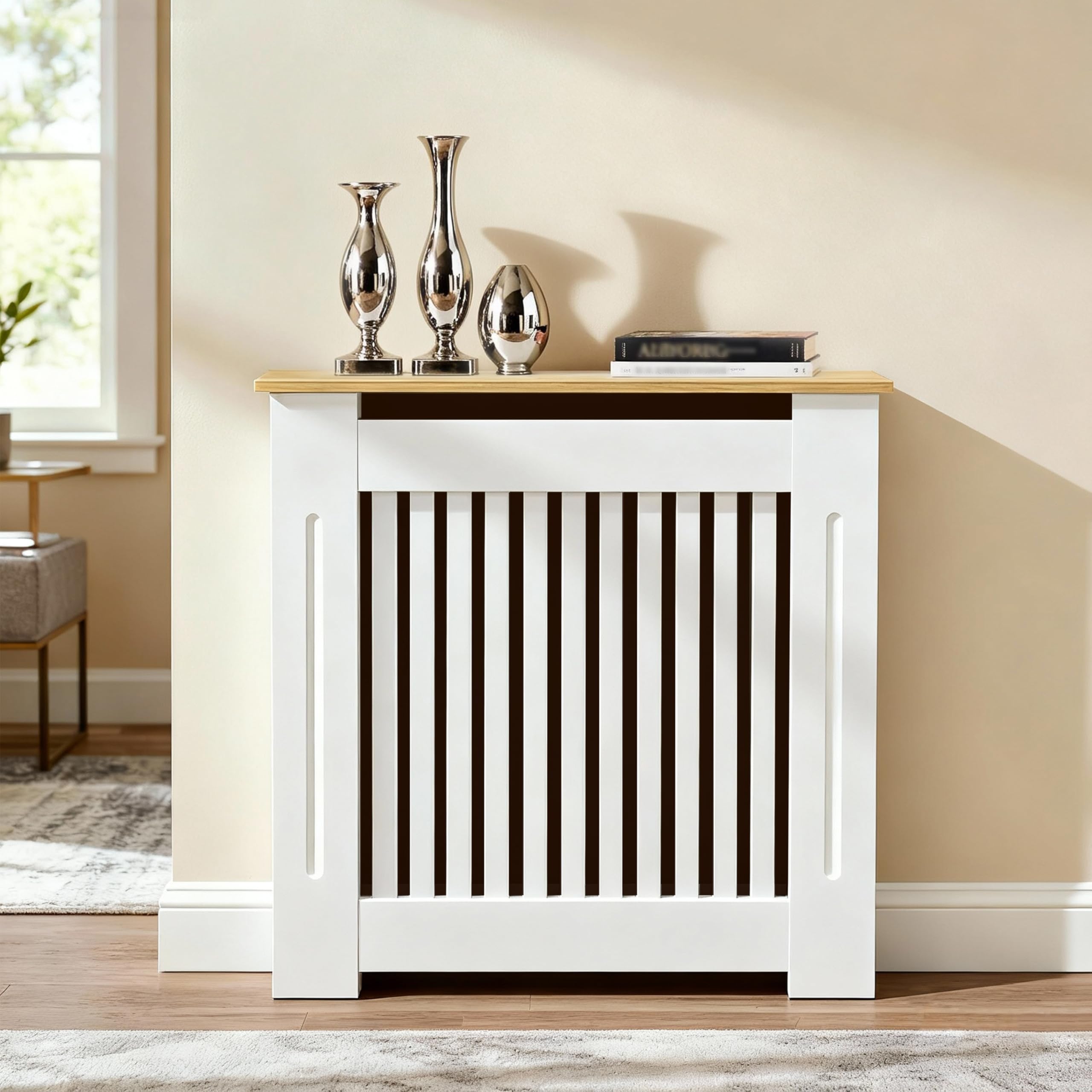 Tall Radiator Cover – 90cm Modern Slatted MDF Heater Shelf