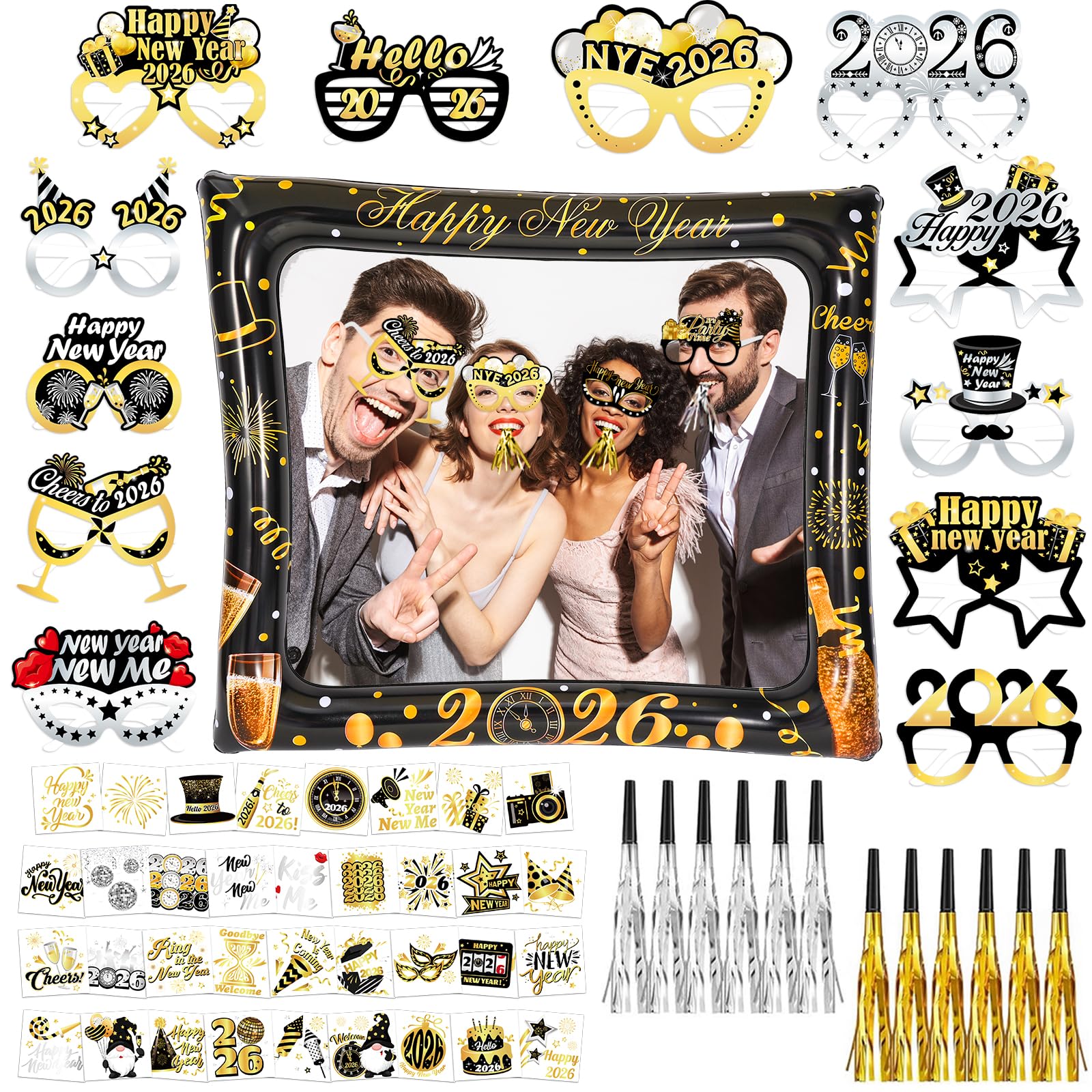 HOWAF 2026 New Years Eve Party Props Kit – Inflatable Frame & Glasses