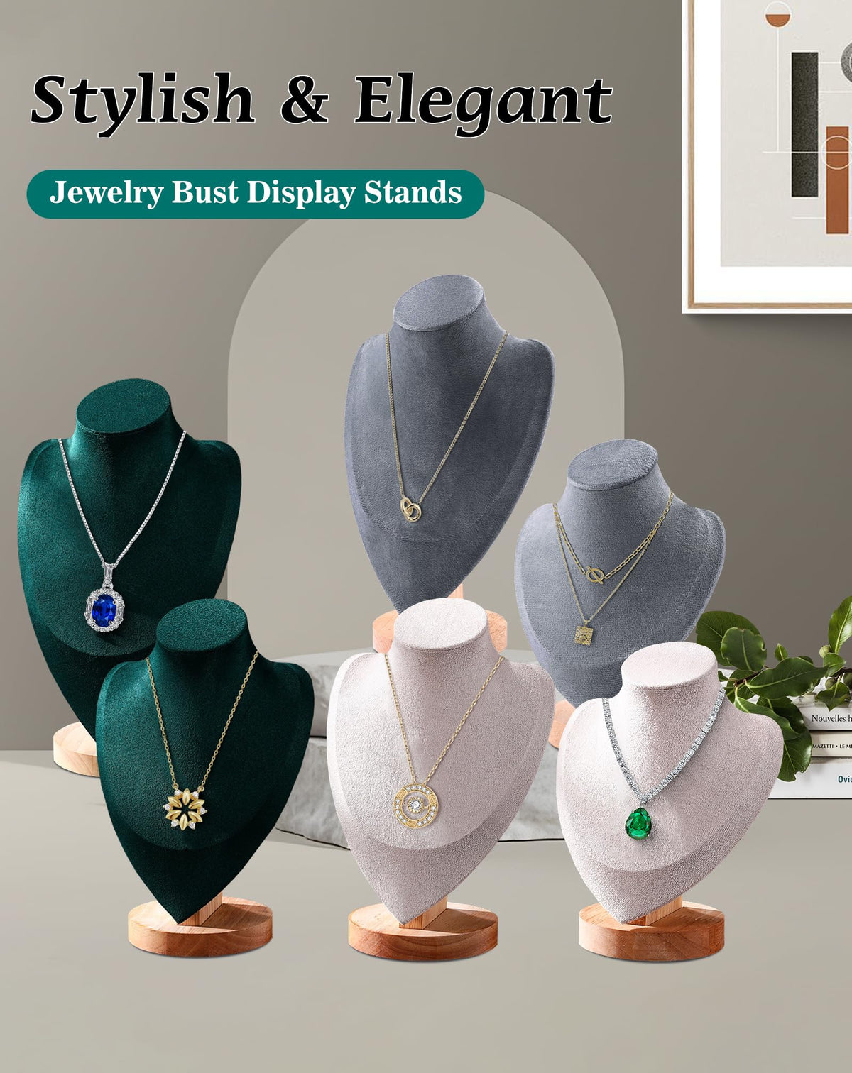 TINGSING Velvet Necklace Display Stand Jewelry Bust Display Stands - image 2