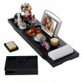 Foldable Bathtub Plate, Bamboo, Bath Shelf with Wine Glass Holder, Book Holder, Telephone, Tablet with Pull-Out Sides, Adjustable Soap Holder