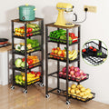 Jolof Store 5-Tier Metal Wire Fruit Vegetable Storage Basket with Wood Top