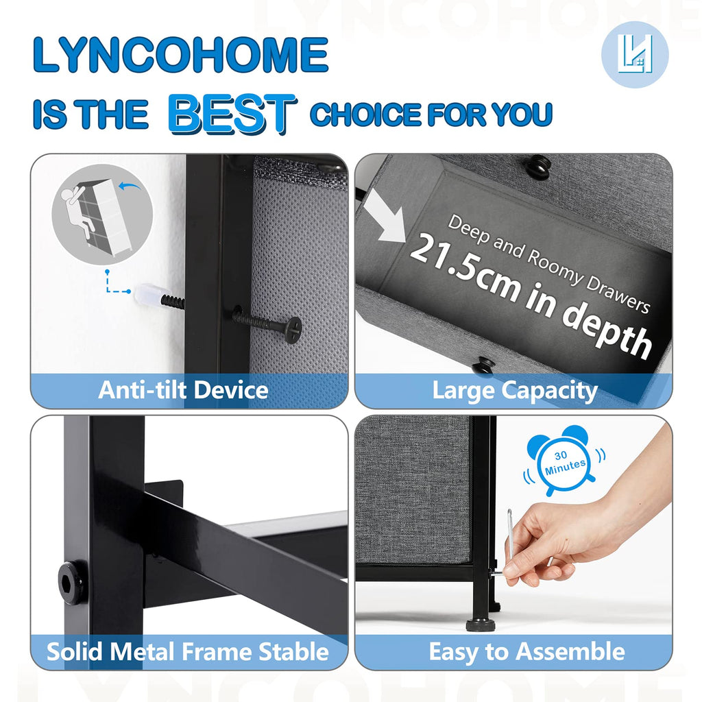 LYNCOHOME 10-Drawer Fabric Dresser – Metal Frame Storage Chest