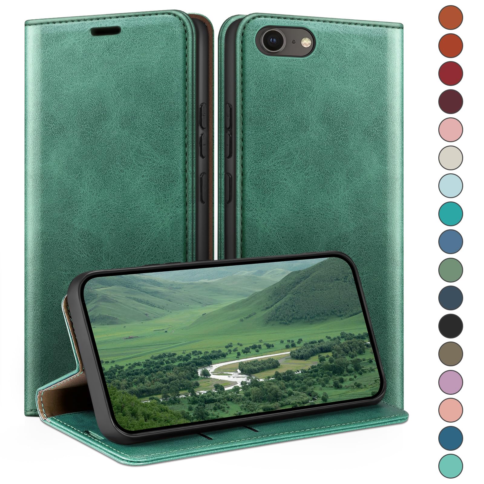 HUOUH iPhone SE 2022/7/8 Wallet Case – RFID Blocking PU Leather Folio