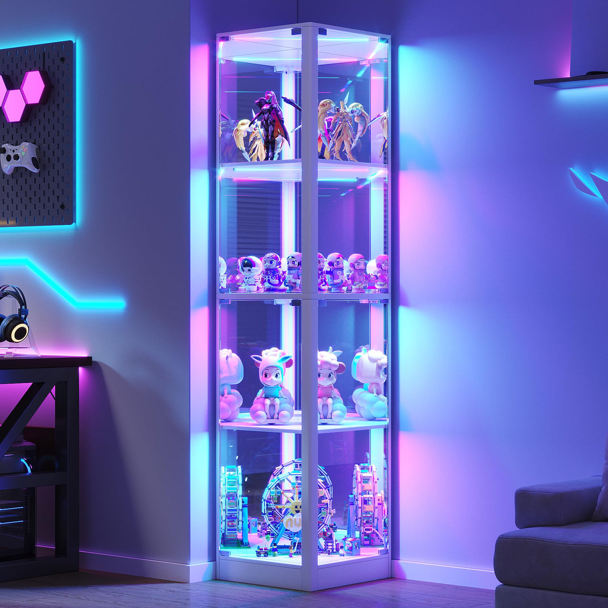 FREDEES Glass Display Cabinet with RGB Lights, 175CM, White - image 1