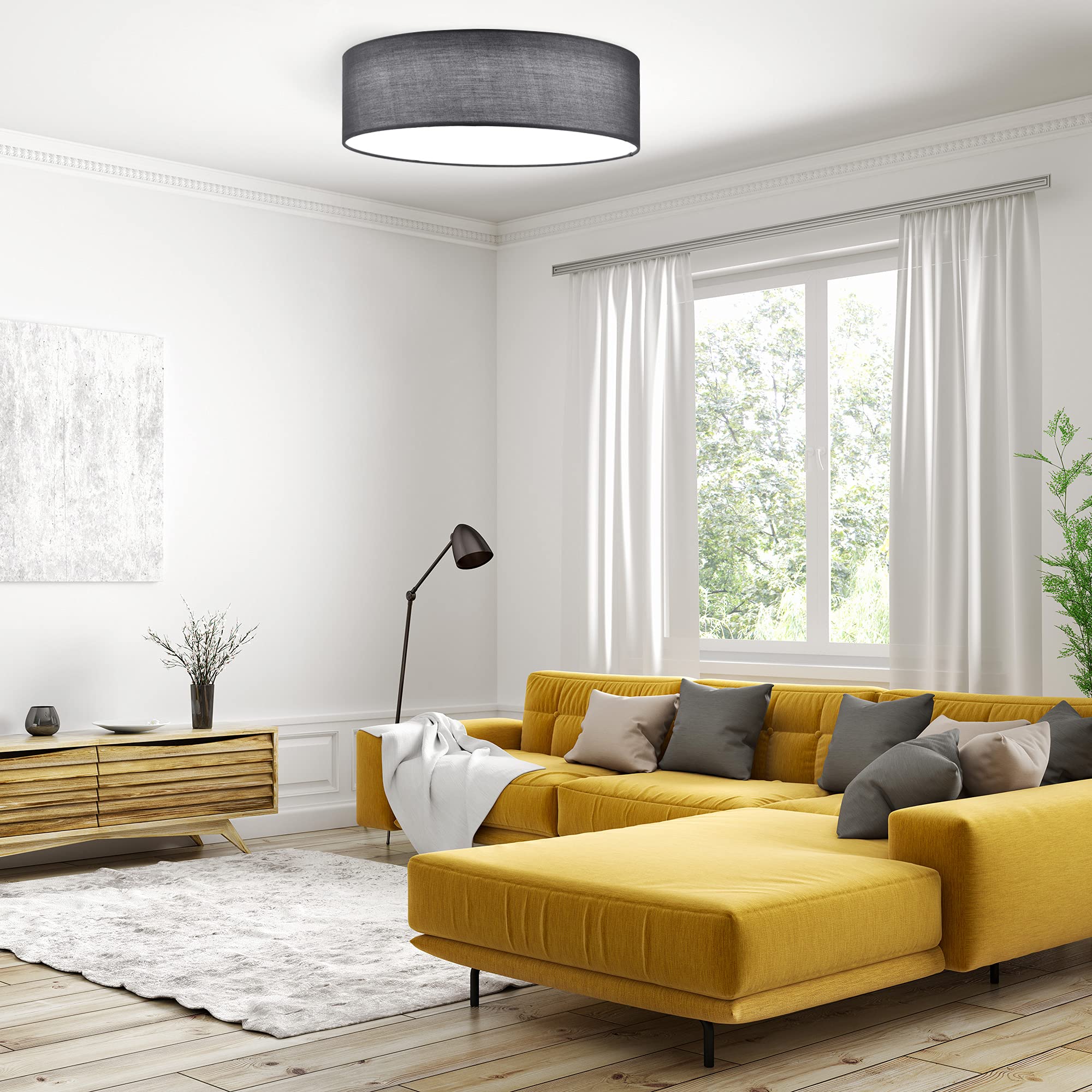 Navaris 22W LED Ceiling Light – Dimmable Flush Mount Lamp, Dark Grey